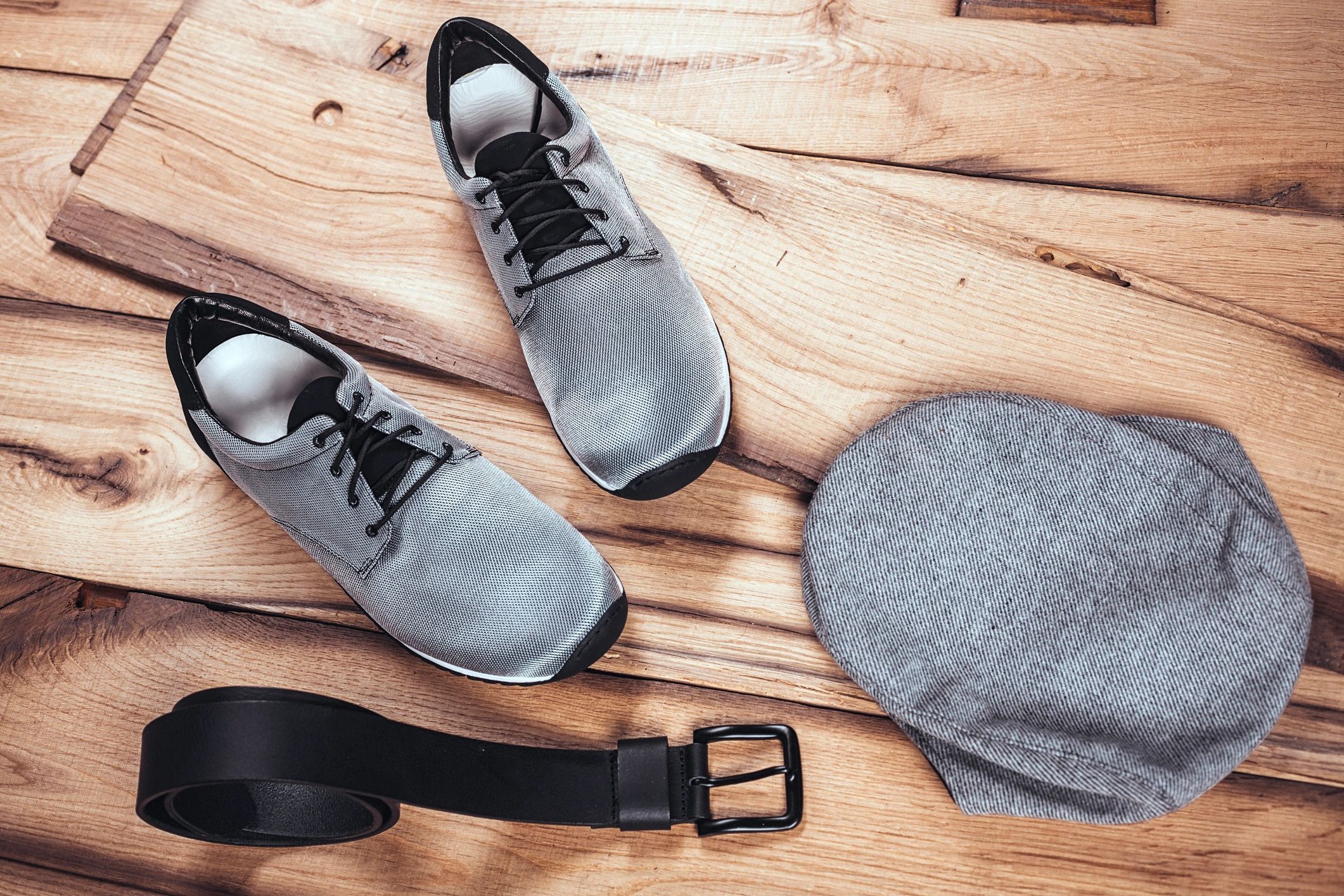 Accessories arranged on a wooden table